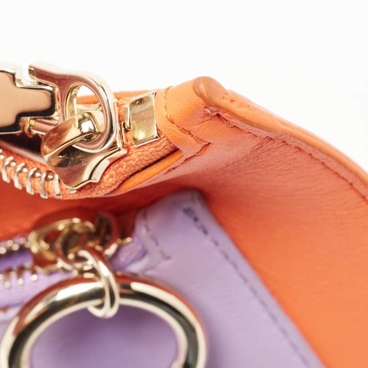 Pre Owned Versace Orange/Purple Leather Medusa Embossed Slim Clutch
