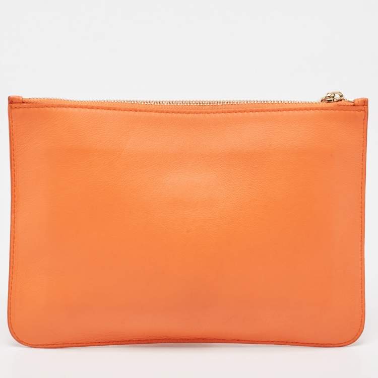 Pre Owned Versace Orange/Purple Leather Medusa Embossed Slim Clutch