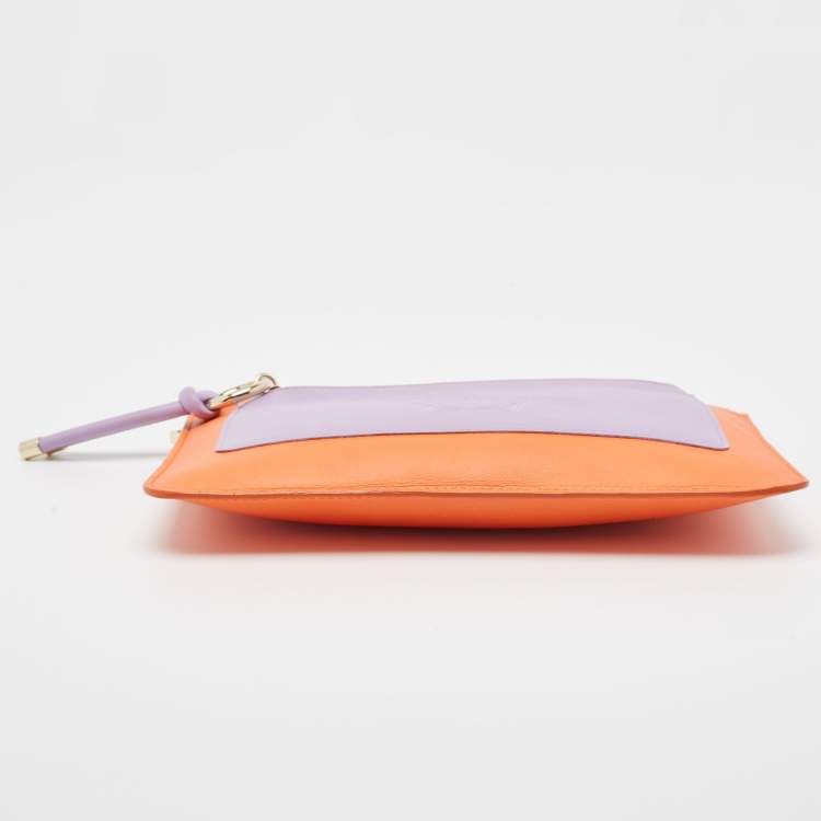 Pre Owned Versace Orange/Purple Leather Medusa Embossed Slim Clutch