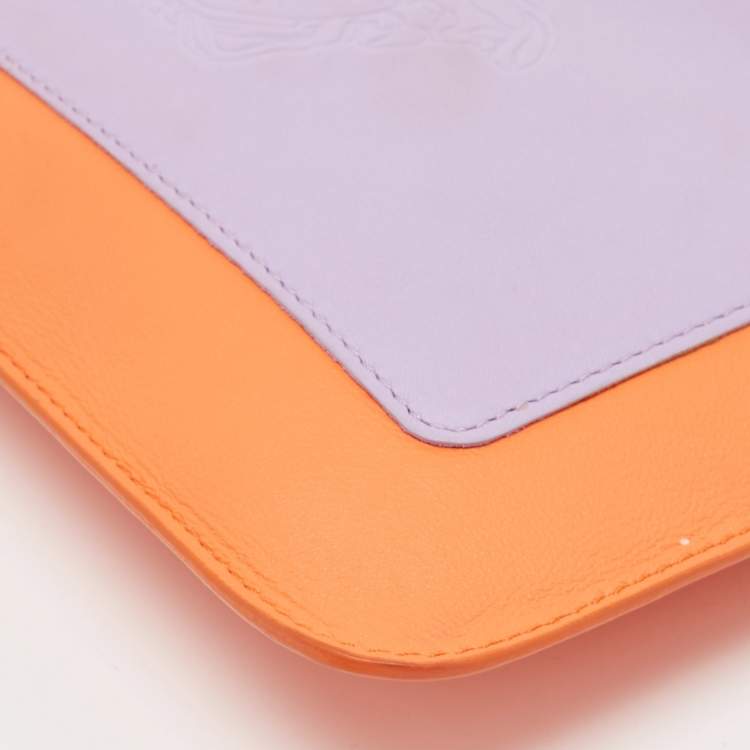 Pre Owned Versace Orange/Purple Leather Medusa Embossed Slim Clutch