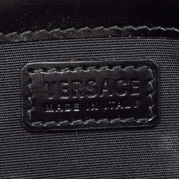 Pre Owned Versace Black Leather Crystals La Medusa Chain Clutch