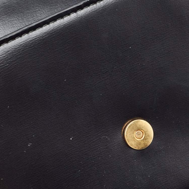Pre Owned Versace Black Leather Crystals La Medusa Chain Clutch