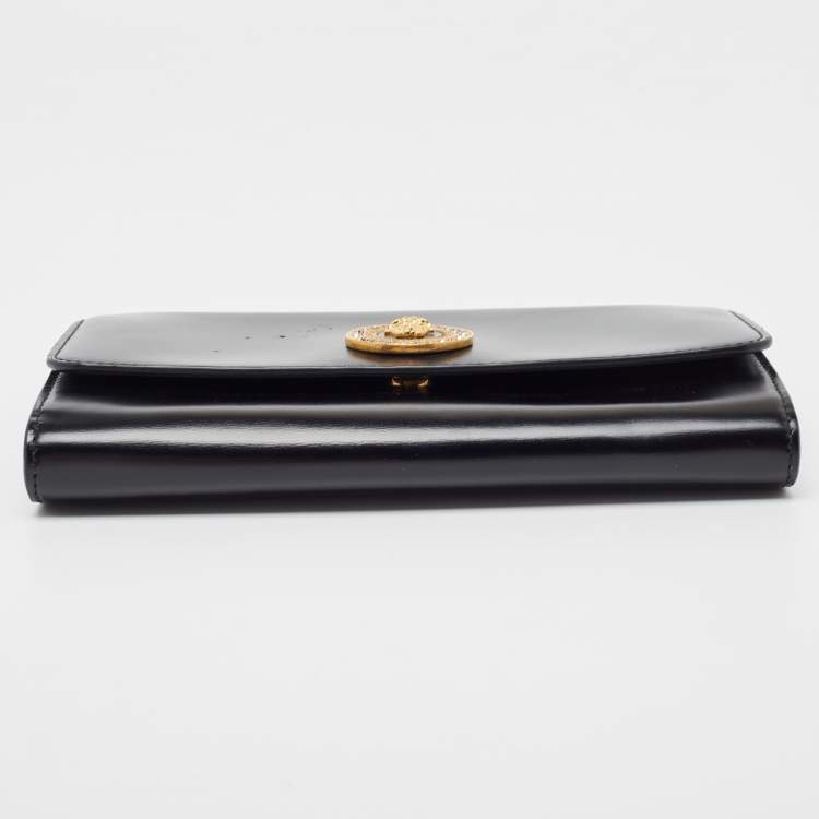 Pre Owned Versace Black Leather Crystals La Medusa Chain Clutch