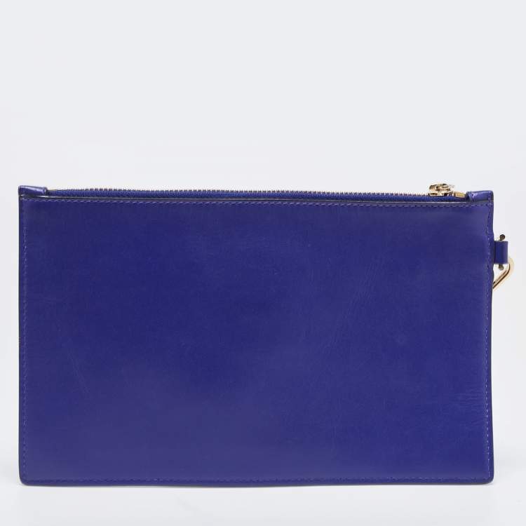 Pre Owned Versace Indigo Leather La Medusa Wristlet Pouch