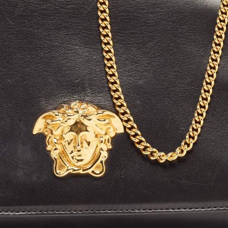 Pre Owned Versace Black Leather La Medusa Flap Chain Clutch