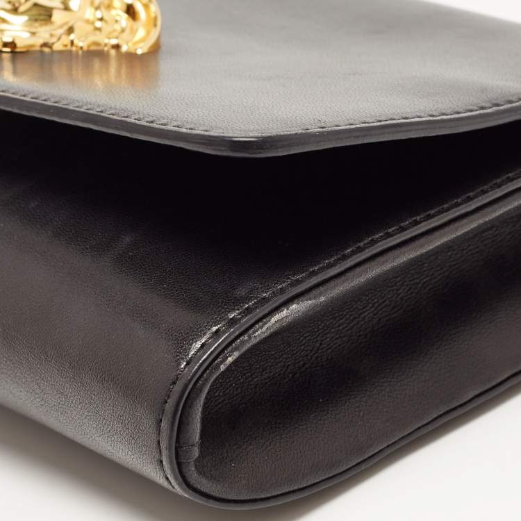 Pre Owned Versace Black Leather La Medusa Flap Chain Clutch