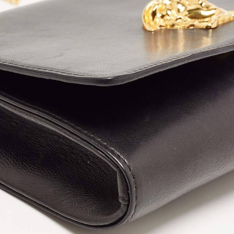 Pre Owned Versace Black Leather La Medusa Flap Chain Clutch