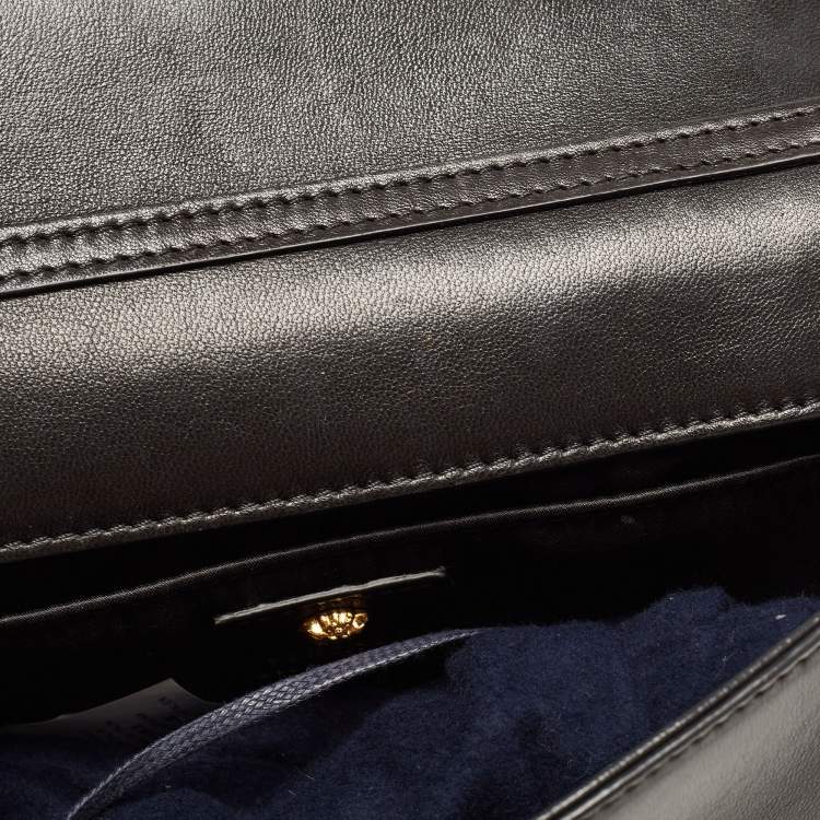 Pre Owned Versace Black Leather La Medusa Flap Chain Clutch