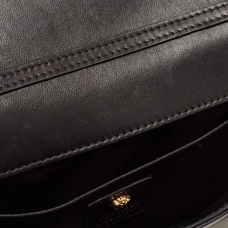 Pre Owned Versace Black Leather La Medusa Flap Chain Clutch