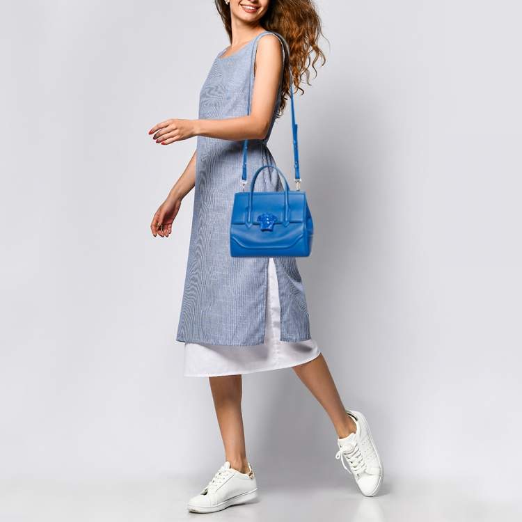 Pre Owned Versace Blue Leather Empire Palazzo Tote