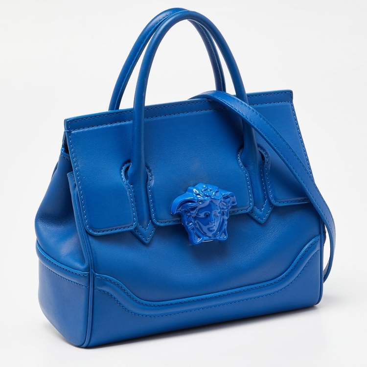 Pre Owned Versace Blue Leather Empire Palazzo Tote