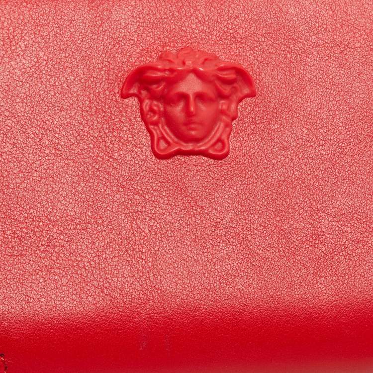 Pre Owned Versace Red Leather Medusa Zip Coin Purse