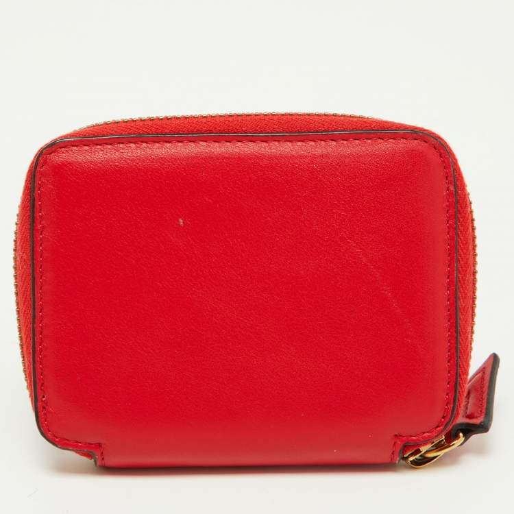 Pre Owned Versace Red Leather Medusa Zip Coin Purse