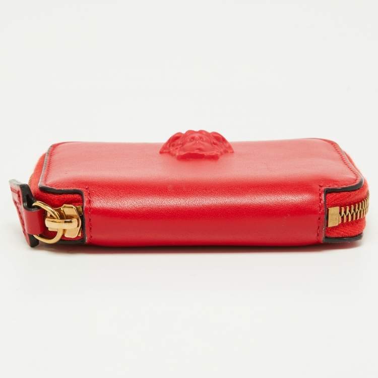 Pre Owned Versace Red Leather Medusa Zip Coin Purse