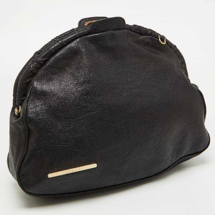 Pre Owned Versace Black Leather Frame Clutch