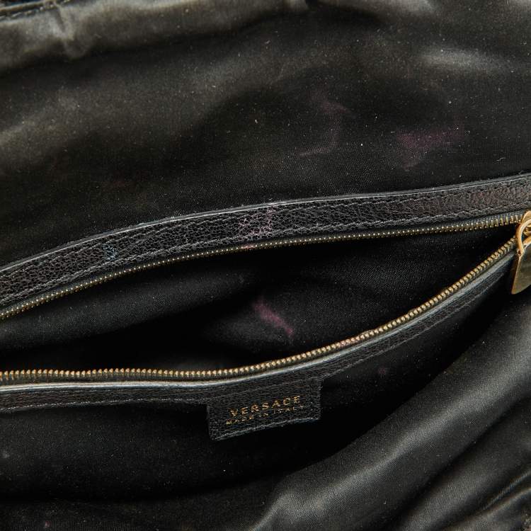 Pre Owned Versace Black Leather Frame Clutch