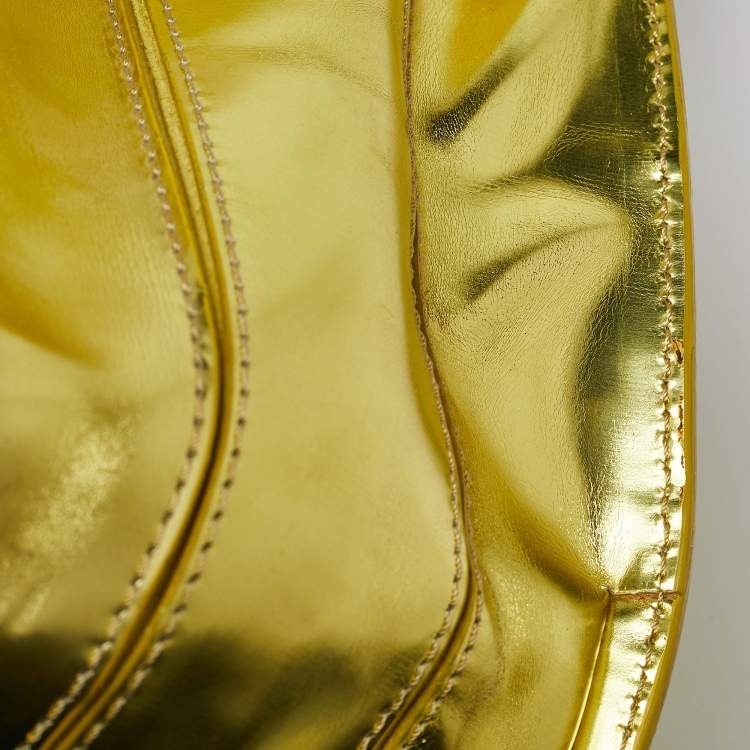 Pre Owned Versace Metallic Green Patent Leather Flap Hobo 