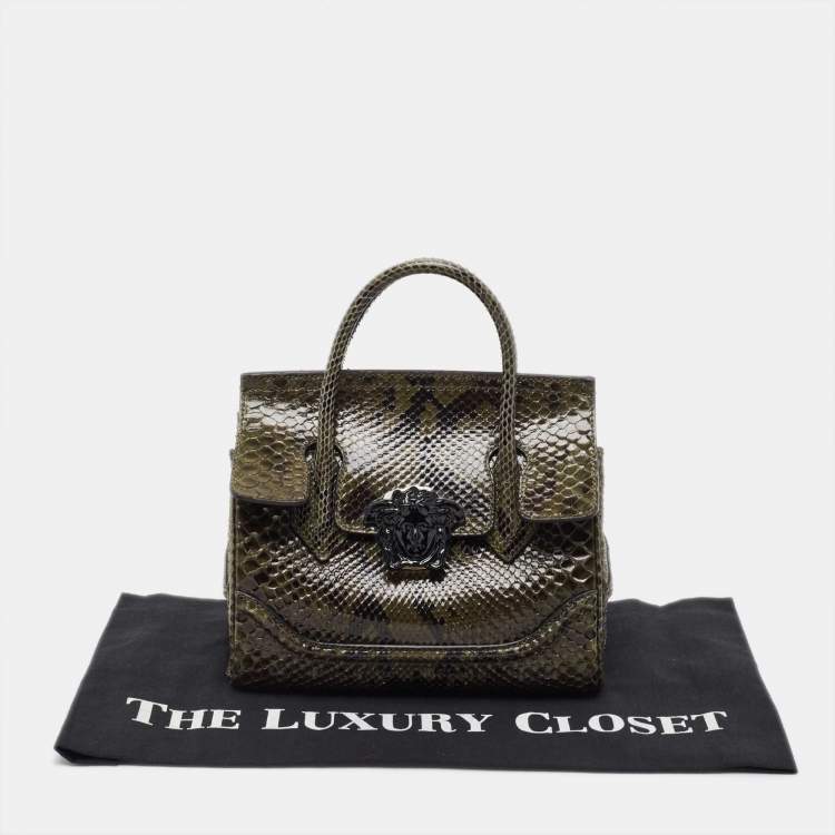 Pre Owned Versace Green Python Leather Palazzo Empire Tote