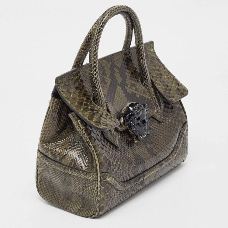 Pre Owned Versace Green Python Leather Palazzo Empire Tote