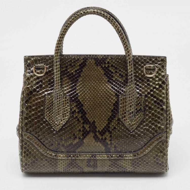 Pre Owned Versace Green Python Leather Palazzo Empire Tote