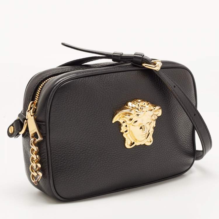 Pre Owned Versace Black Leather Medusa Camera Crossbody Bag