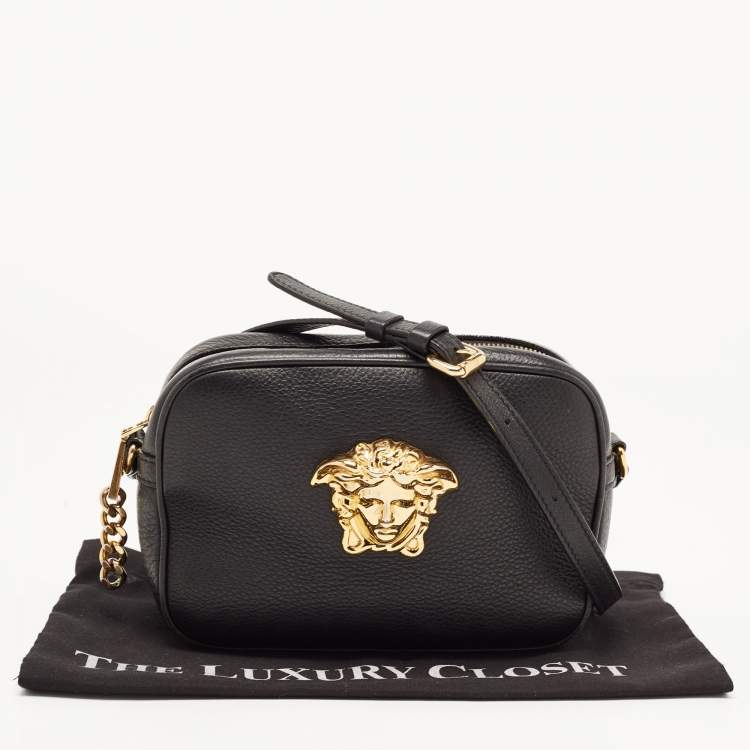 Pre Owned Versace Black Leather Medusa Camera Crossbody Bag