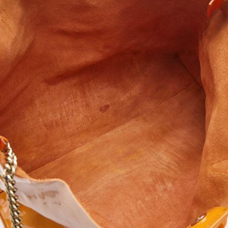 Pre Owned Versace Orange Patent Leather Medusa Icon Shopper Tote