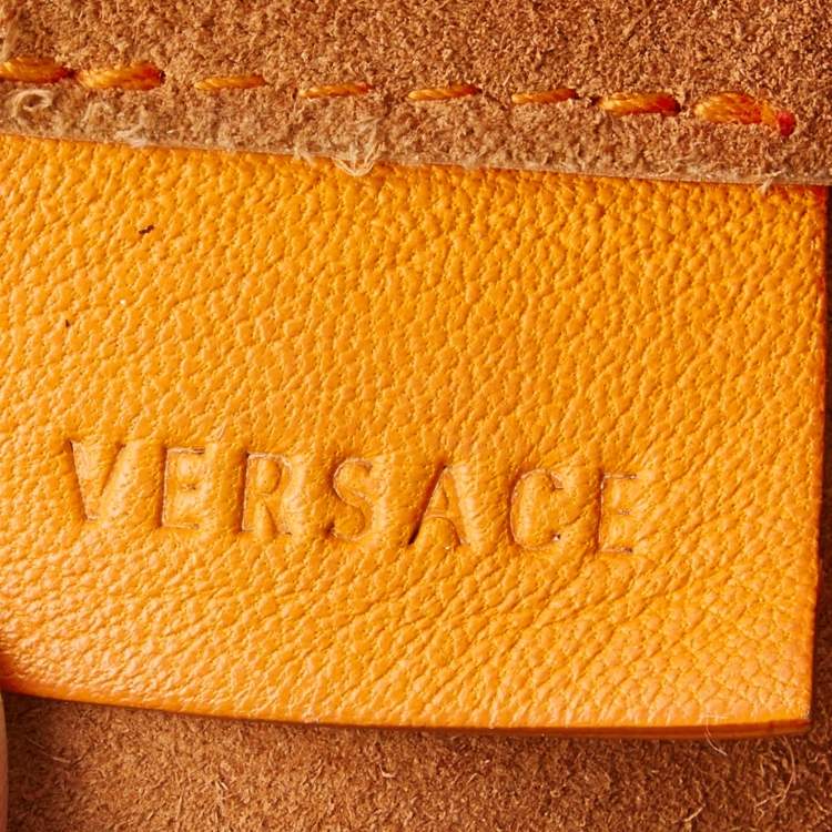 Pre Owned Versace Orange Patent Leather Medusa Icon Shopper Tote