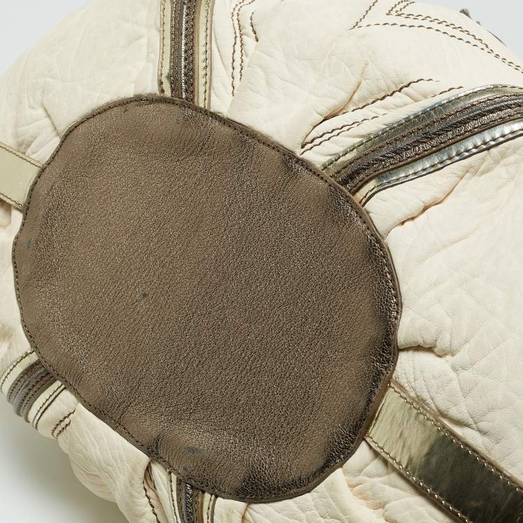 Pre Owned Versace Cream/Gold Leather Shoulder Bag