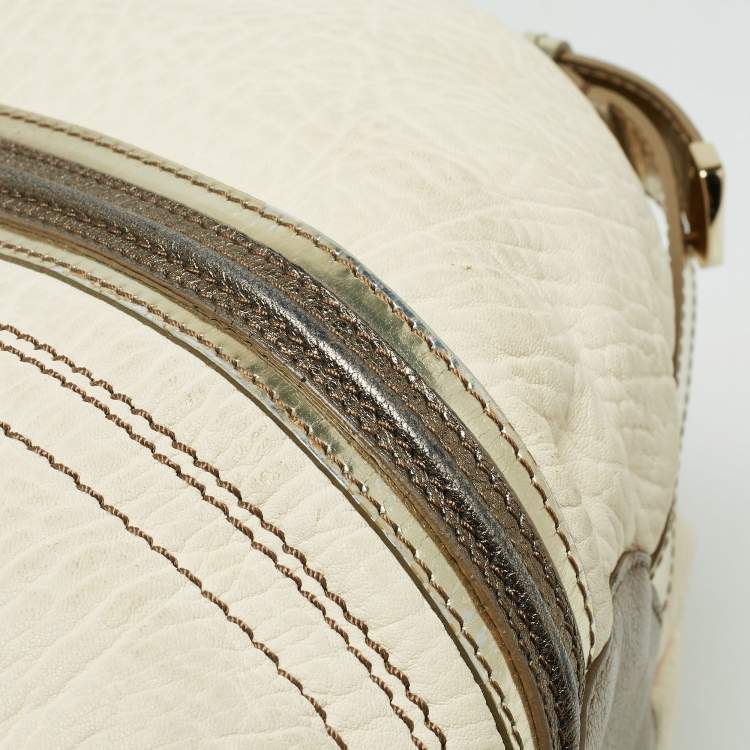Pre Owned Versace Cream/Gold Leather Shoulder Bag