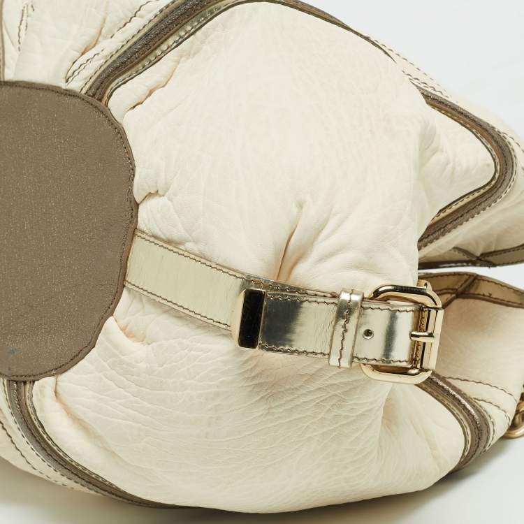 Pre Owned Versace Cream/Gold Leather Shoulder Bag