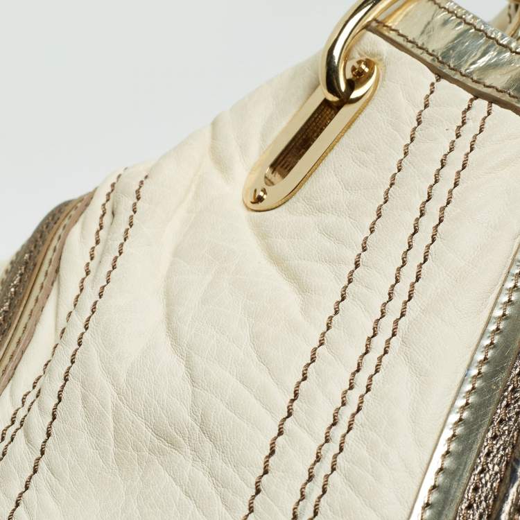 Pre Owned Versace Cream/Gold Leather Shoulder Bag