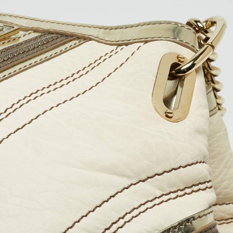 Pre Owned Versace Cream/Gold Leather Shoulder Bag