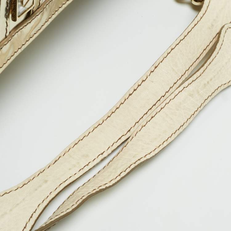 Pre Owned Versace Cream/Gold Leather Shoulder Bag