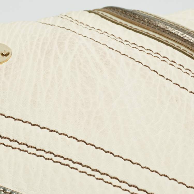 Pre Owned Versace Cream/Gold Leather Shoulder Bag