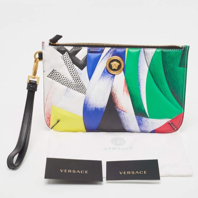 Pre Owned Versace Multicolor Quilted Leather Medusa Zip Wristlet Pouch