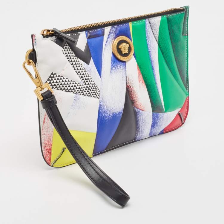 Pre Owned Versace Multicolor Quilted Leather Medusa Zip Wristlet Pouch