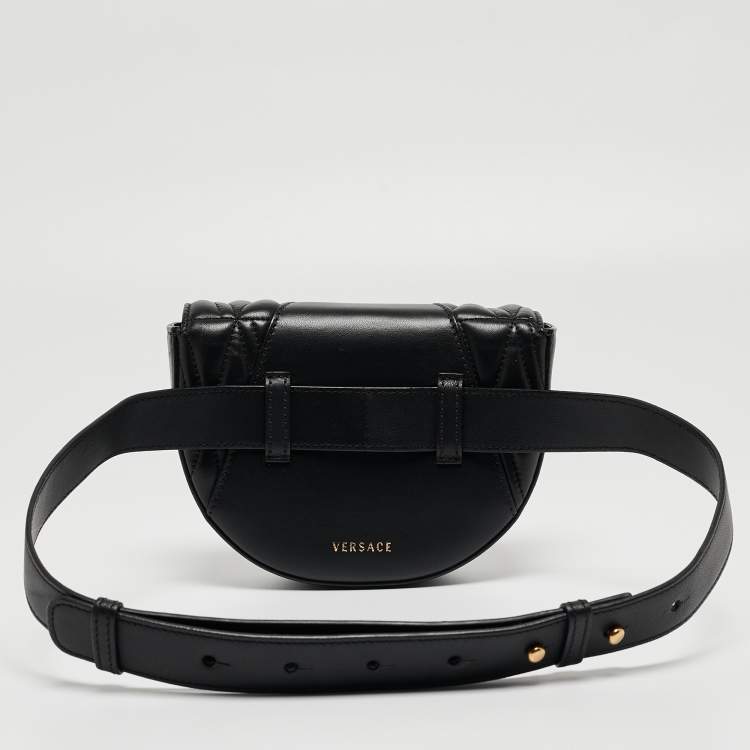 Pre Owned Versace Black Quilted Leather Virtus Belt Bag