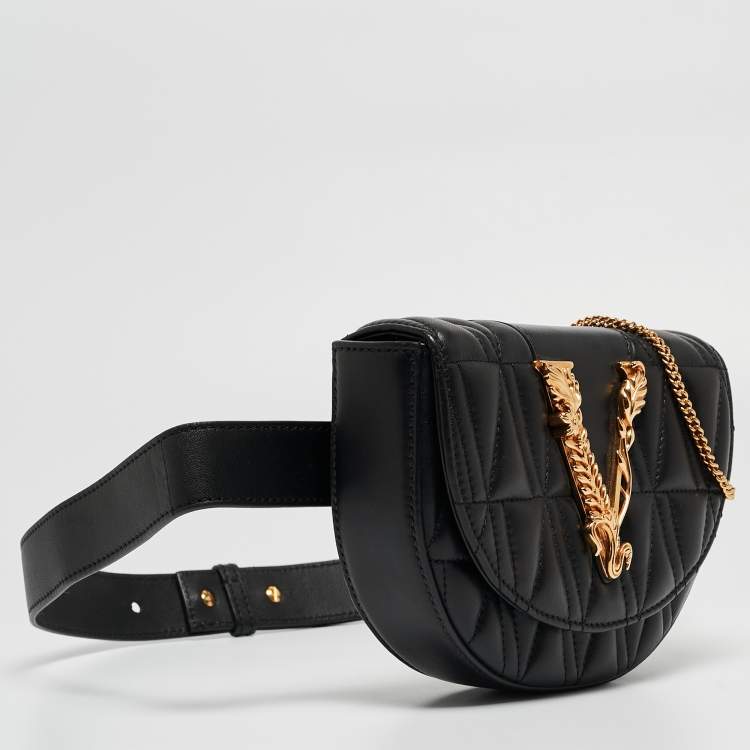Pre Owned Versace Black Quilted Leather Virtus Belt Bag