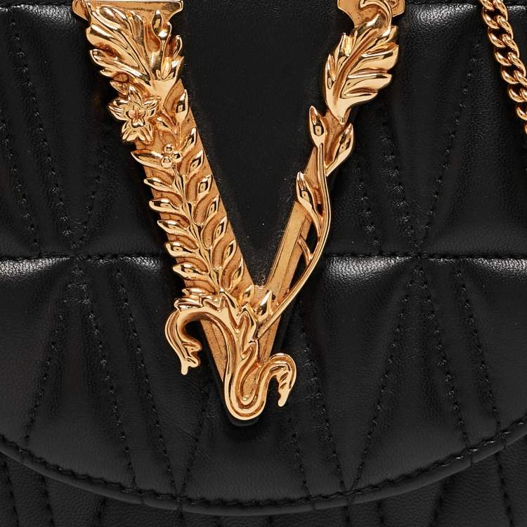 Pre Owned Versace Black Quilted Leather Virtus Belt Bag