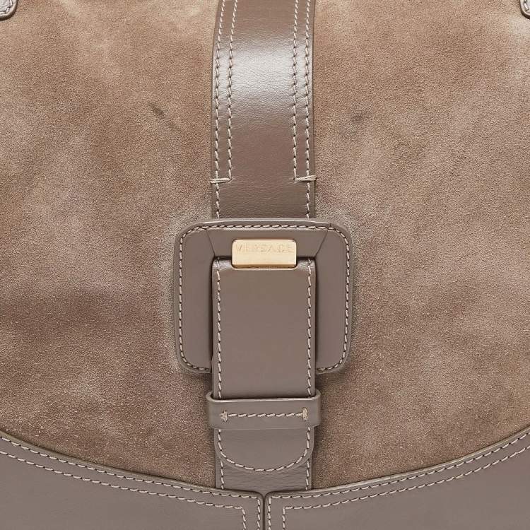 Pre Owned Versace Grey Leather Metal Embellished Hobo