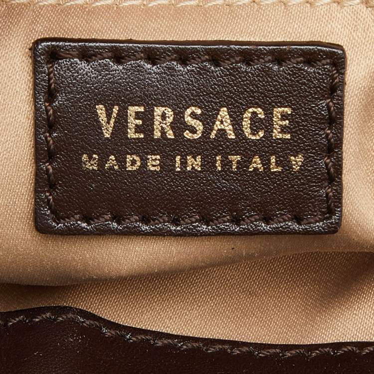 Pre Owned Versace Gold/Brown Signature Canvas and Leather Satchel