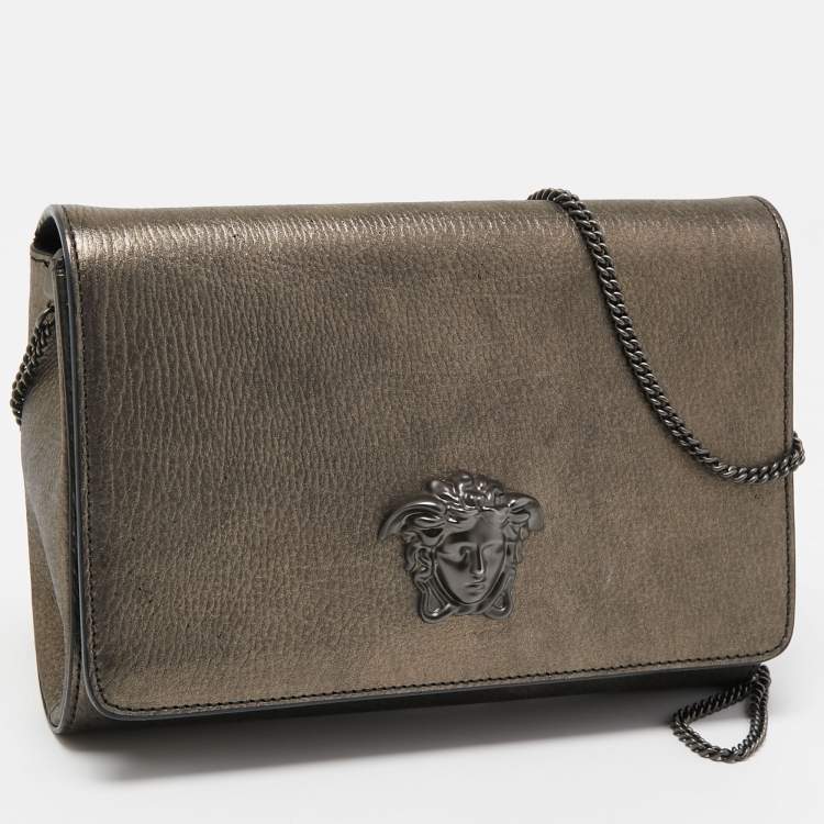 Pre Owned Versace Metallic Leather Palazzo Medusa Chain Clutch