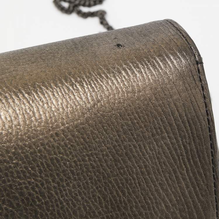 Pre Owned Versace Metallic Leather Palazzo Medusa Chain Clutch