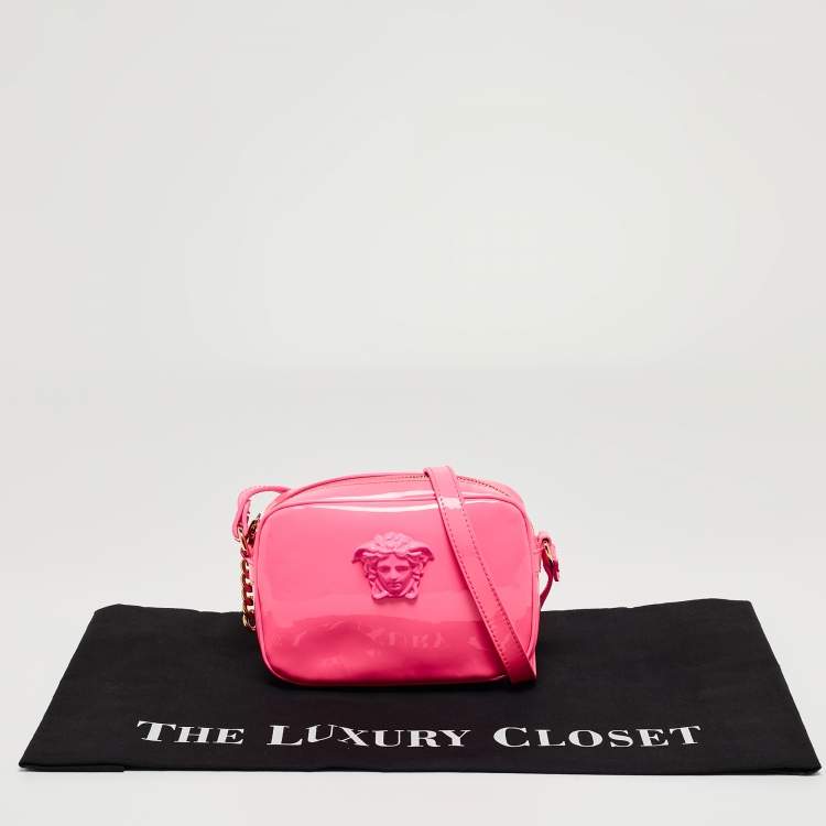 Pre Owned Versace Pink Patent Leather Palazzo Medusa Camera Bag