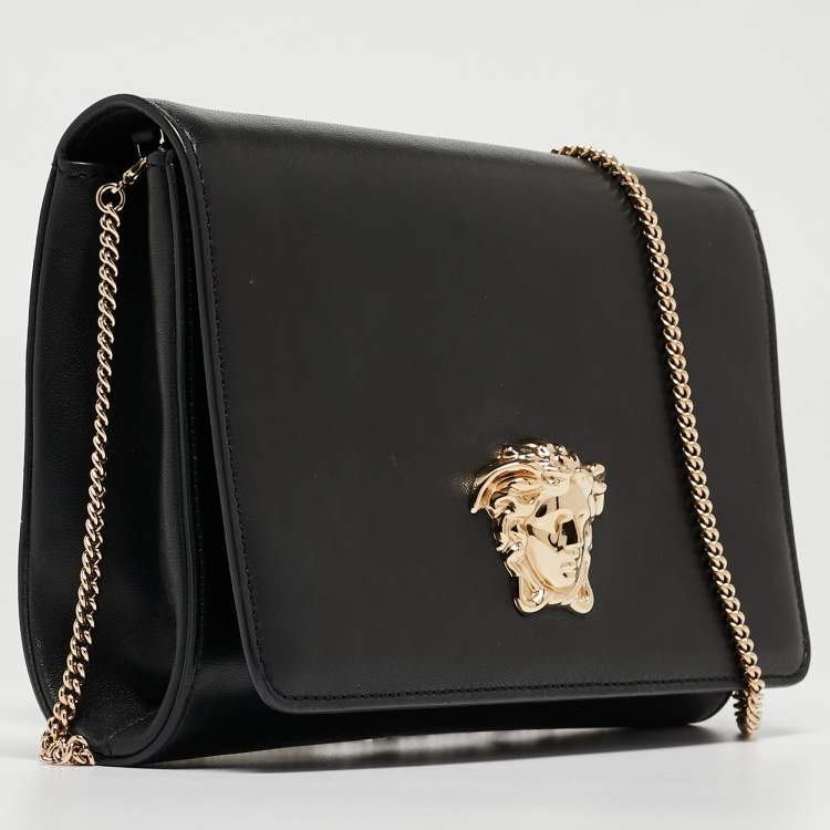 Pre Owned Versace Black Leather Medusa Palazzo Shoulder Bag