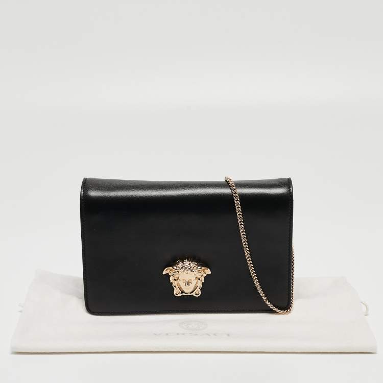 Pre Owned Versace Black Leather Medusa Palazzo Shoulder Bag