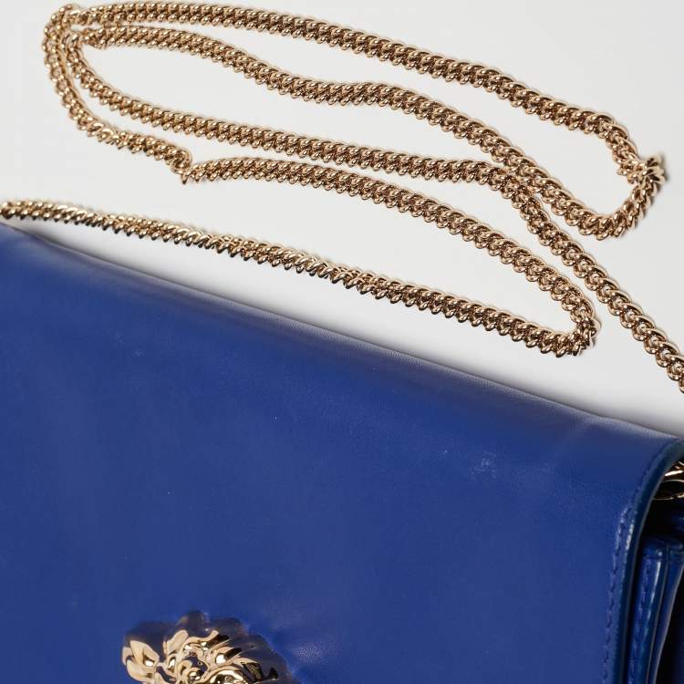 Pre Owned Versace Blue Leather Medusa Palazzo Shoulder Bag