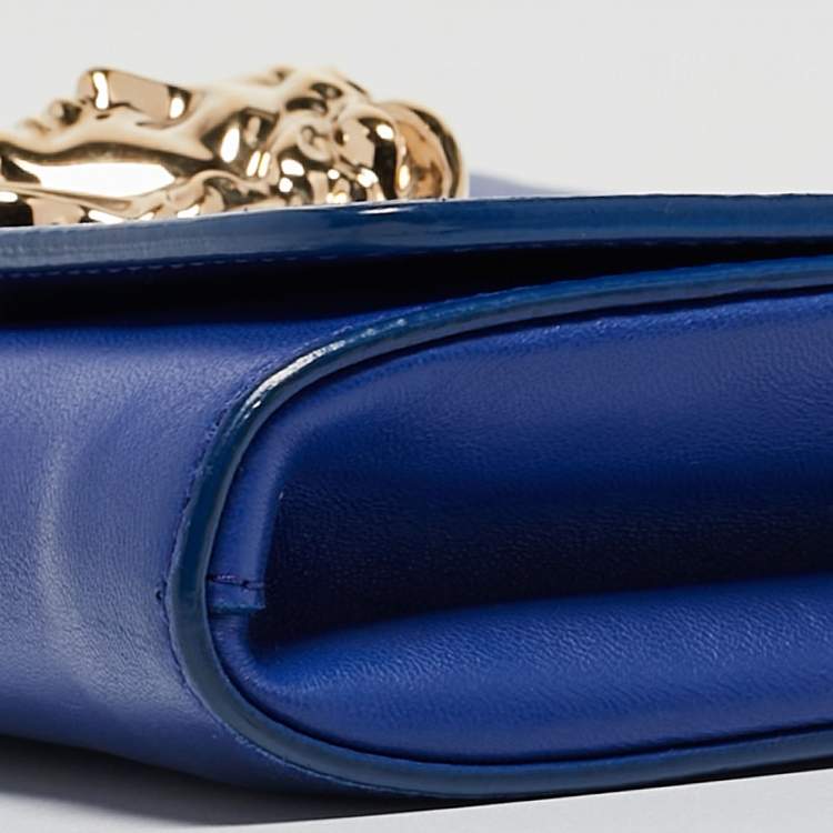 Pre Owned Versace Blue Leather Medusa Palazzo Shoulder Bag