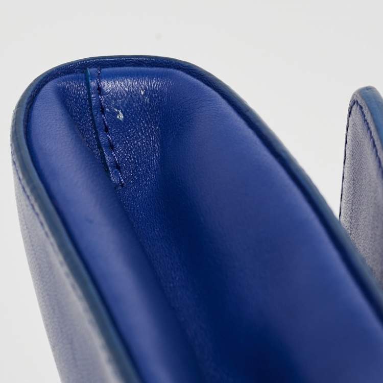 Pre Owned Versace Blue Leather Medusa Palazzo Shoulder Bag